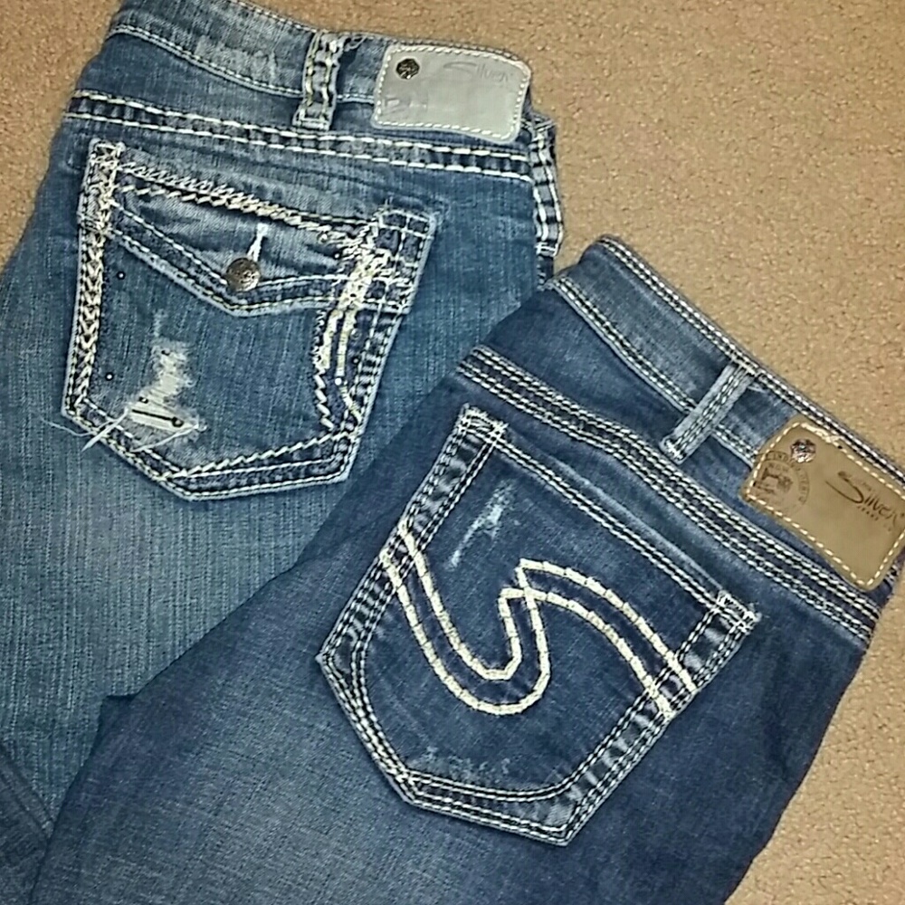 2Pairs Silver Blue Boot Cut Jeans Size 16 Denim Stitch Design Tuesday Boot Style